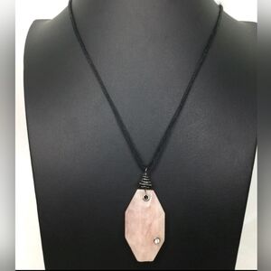Robert Lee Morris Soho Rose Quartz Pendant Black Cord Necklace NWOT 29"